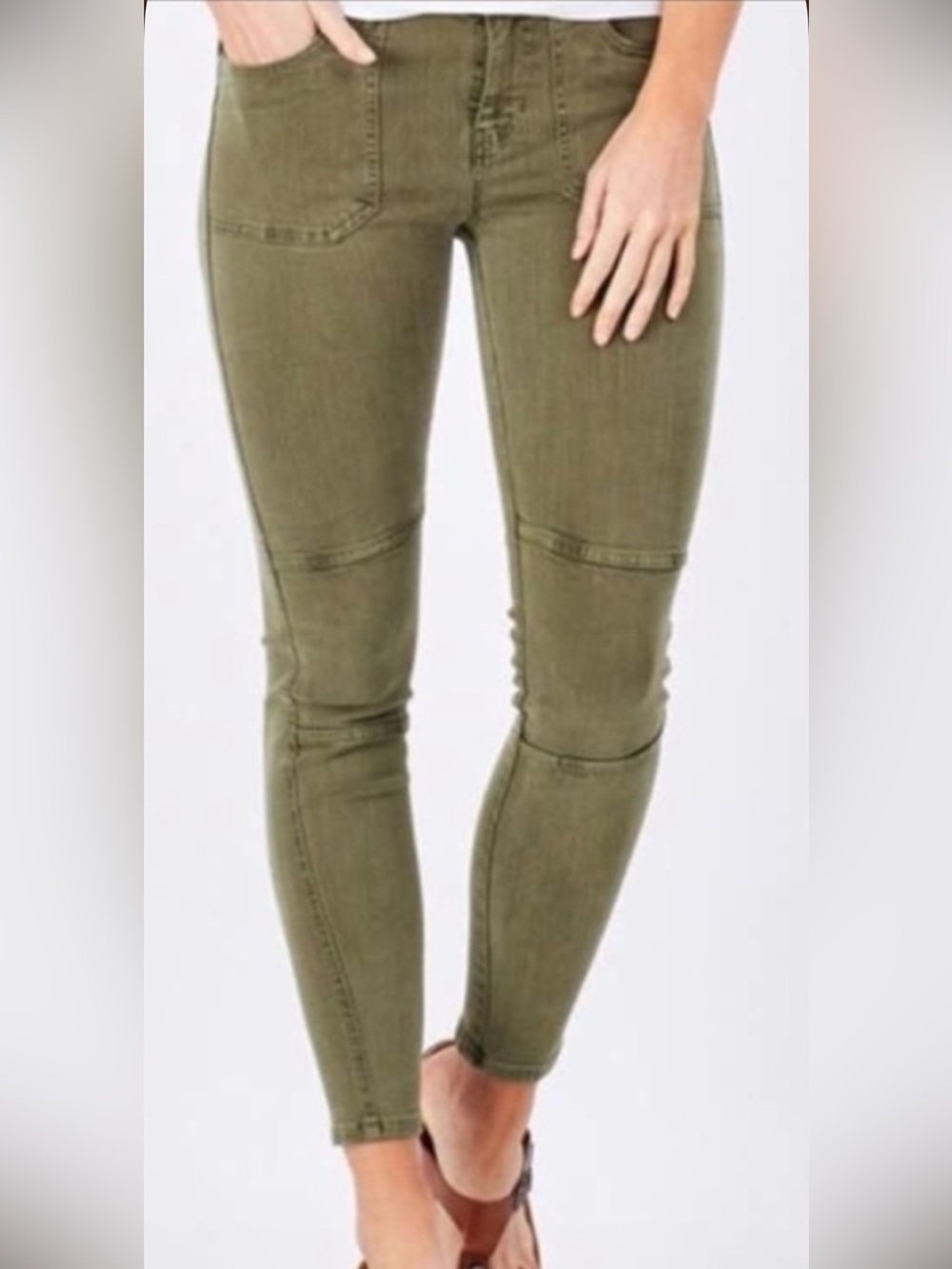 Liverpool Los Angeles Olive Green Ankle Cargo Jeans